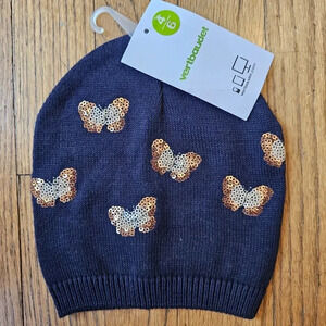 NWT!! Vertbaudet navy hat with sequin butterflies girls